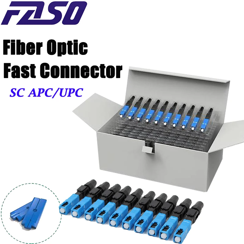 FASO 100PCS/50PCS FTTH SC UPC Fiber Optic Connector FTTH Fiber Optic Fast Connector Tool Kit UPC Fiber Connectors for Testing