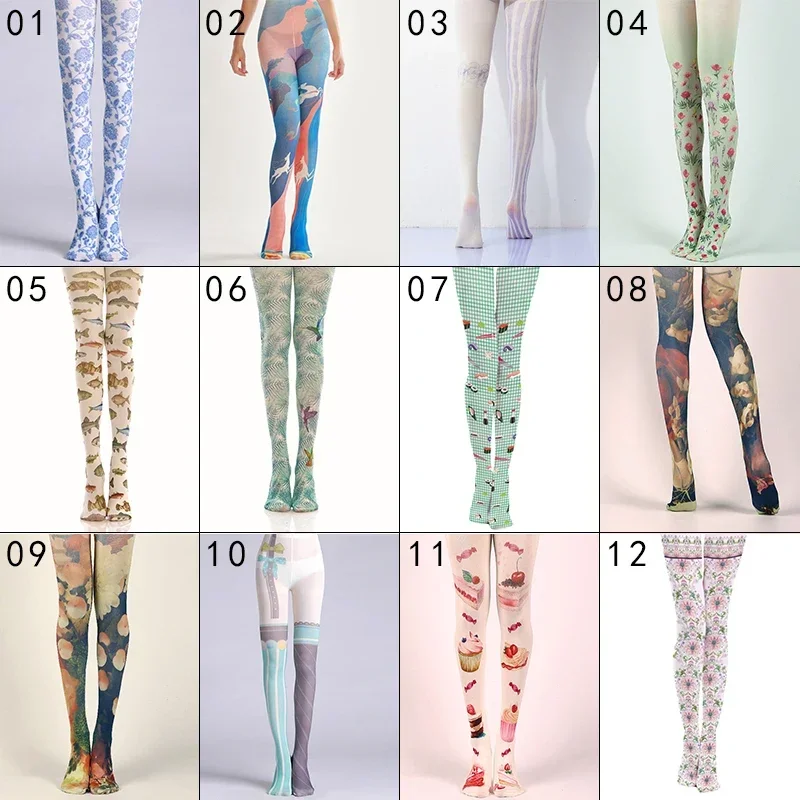 NamcheBarwa Punk Ladies Pantyhose Japanese Y2K Lolita Print Long Thigh Stockings Cosplay Sexy Elastic Tights Leggings Stocking