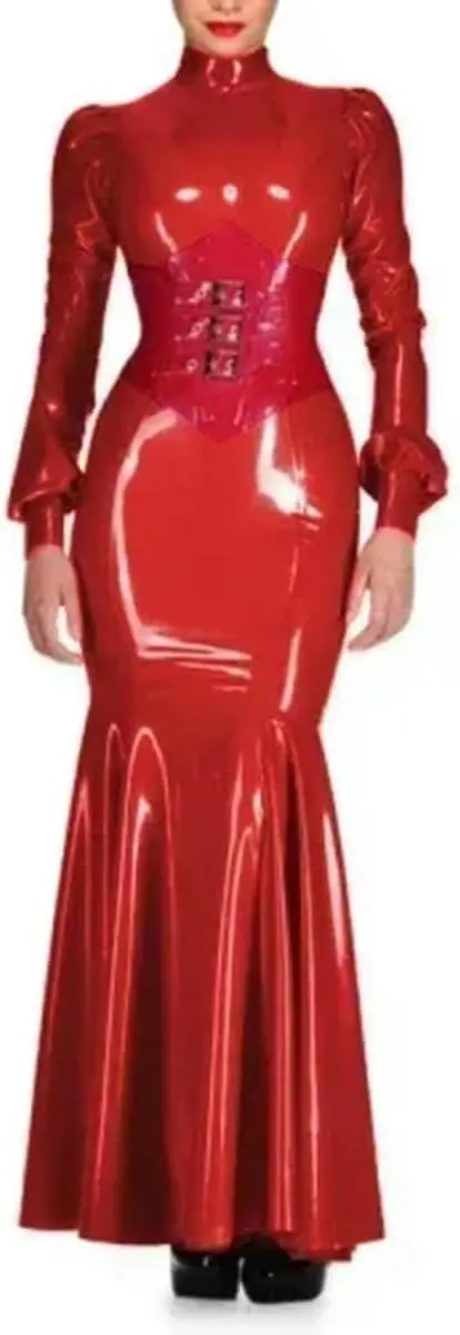 Ladies Latex Hip-wrapped Long Sleeve Dress Ball Gown Women's Party Maxi Dress