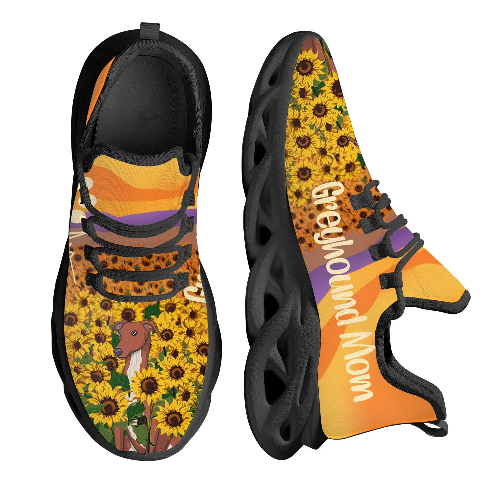 Women's Mesh Swing Sneakers Greyhound Mom Sunflower Design Female Comfort Platform Shoes Ladies Non-Slip Zapatillas