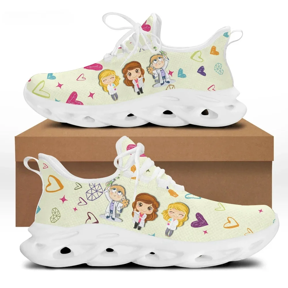 Cute Cartoon Doctor Nurse Shoes for Women Light Mesh Spring Summer Female Flat Sneakers Lace-up Footwear for Lady