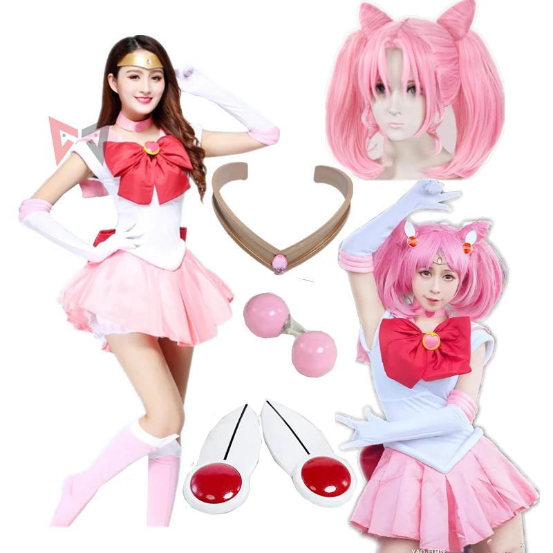 MMGG Anime Sailor Chibiusa Cosplay Dress Chibiusa Small Lady Serenity Cosplay Costume Wig Earrings Hairpin Custom Made Dress