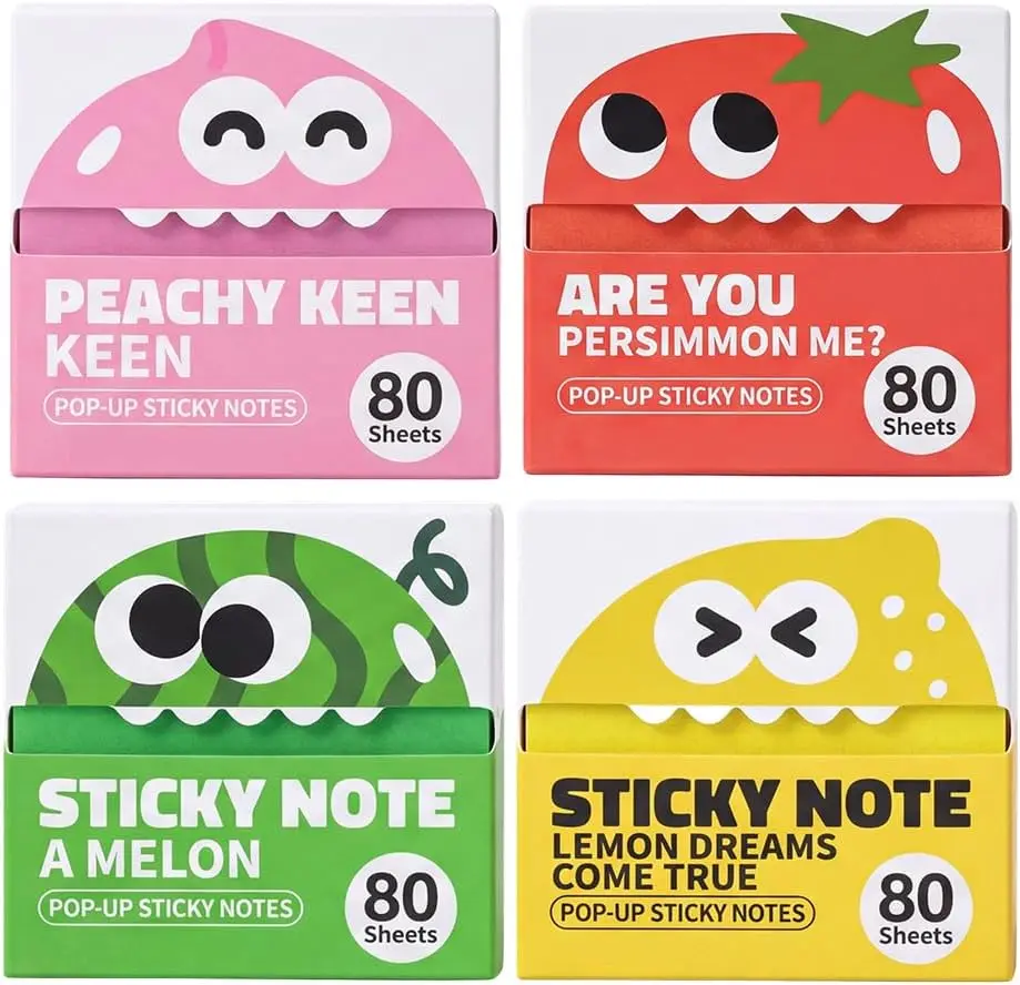 Transparent Pull-Out Glitter Sticky Notes Cute Fruit Monster Memo Pad | 2026 New, Pull-Out Design, Glitter Finish