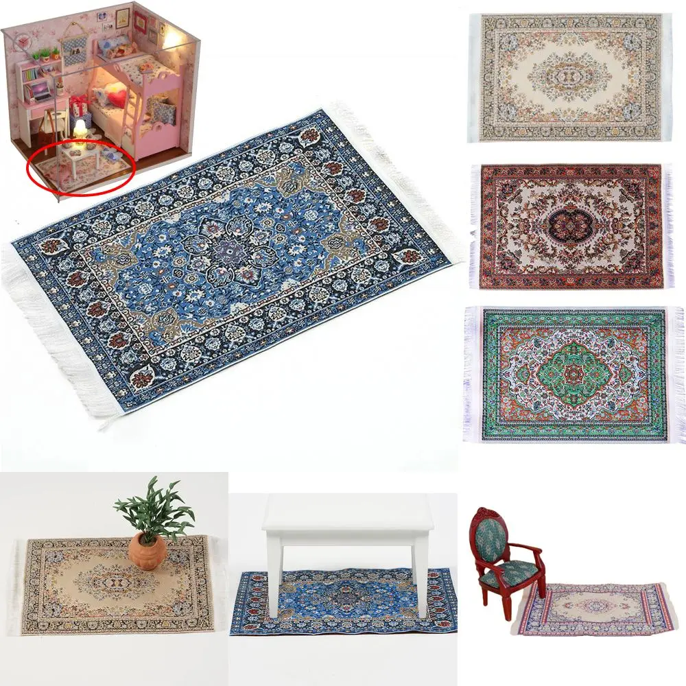 Floral Pattern Mat Mini House Decor Turkish Style Miniature Weaving Rug Dollhouse Carpet Doll Accessories Floor Coverings