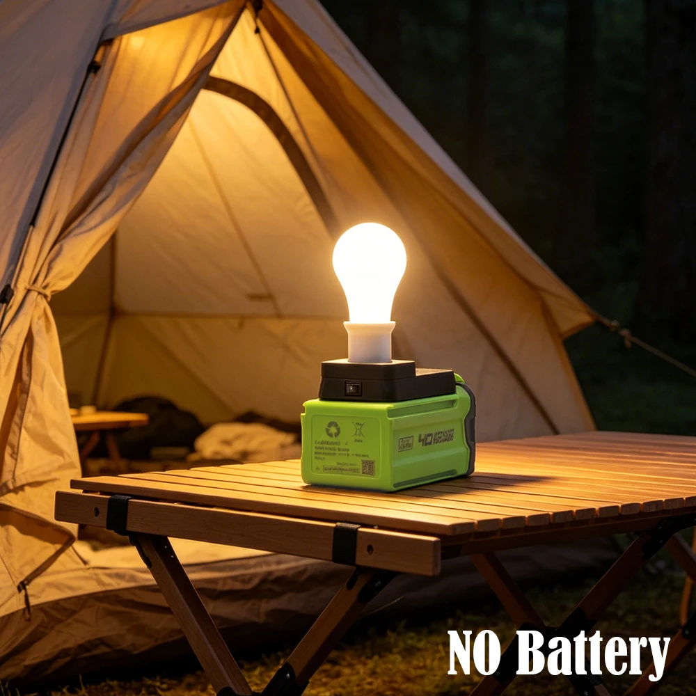 Portable E27 Bulbs LED Work Light For Greenworks 40V Lithium Battery Power Cordless Emergency Lamp Camping(NO Battery )