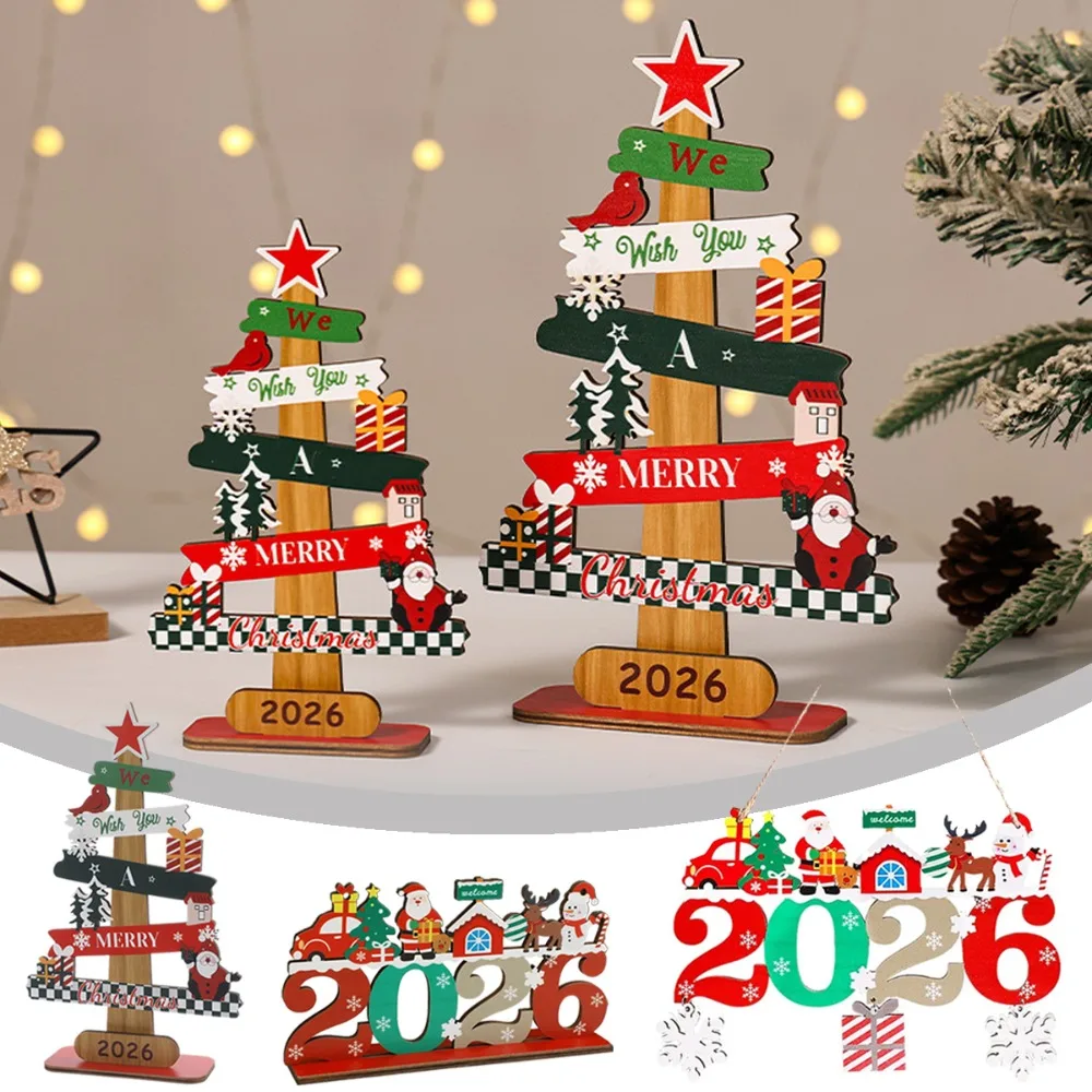 Christmas Creative Wooden Handicrafts DIY Xmas Tree Santa Claus Snowman Reindeer Desktop Ornament Merry Christmas Happy New Year