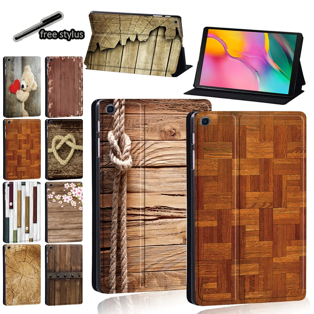 Tablet Case for Samsung Galaxy Tab S6 Lite/Tab A7/Tab A A6 10.1/Tab A 9.7/Tab S5e/Tab A 8.0 Inch - Wood Cover Case + Stylus