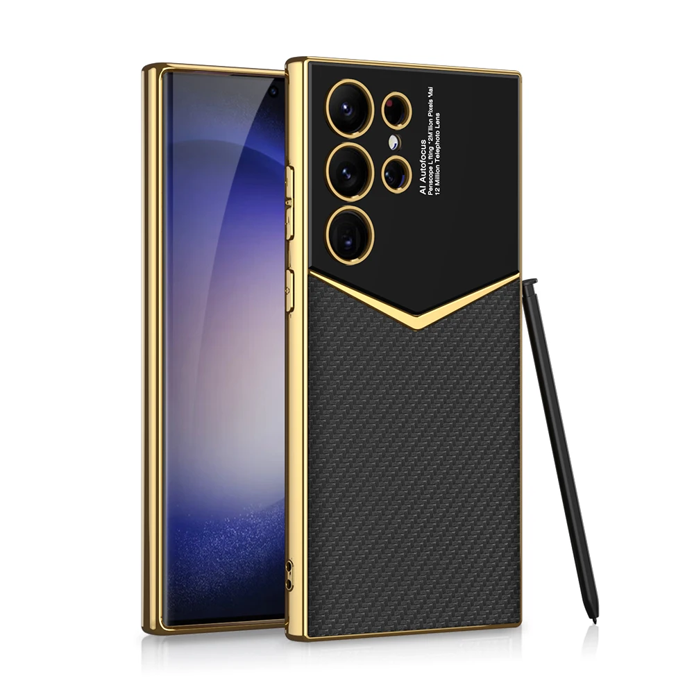 For Samsung Galaxy S26 S25 S24 Ultra Case Electroplated Plain Leather Soft Silicone Shockproof Protection Back Case Accessories