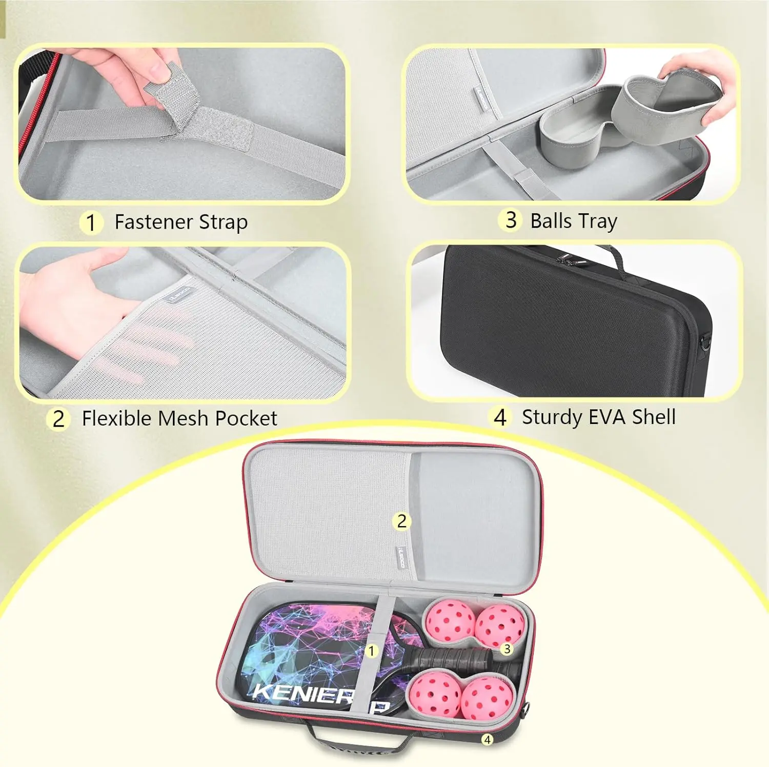 RLSOCO Pickleball Paddles Case Holds 2 Rackets and 4 Ball - Hard Protective Bag Fits for Selkirk Sport/Warping Point and All Pic