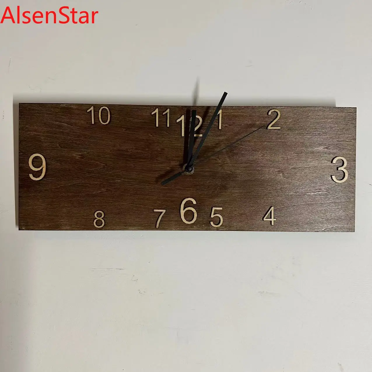 Retro Rectangular Wooden Wall Clock Stereo Digital  Home Living Room Office Decoration Wall Hanging Watch Quartz Clock