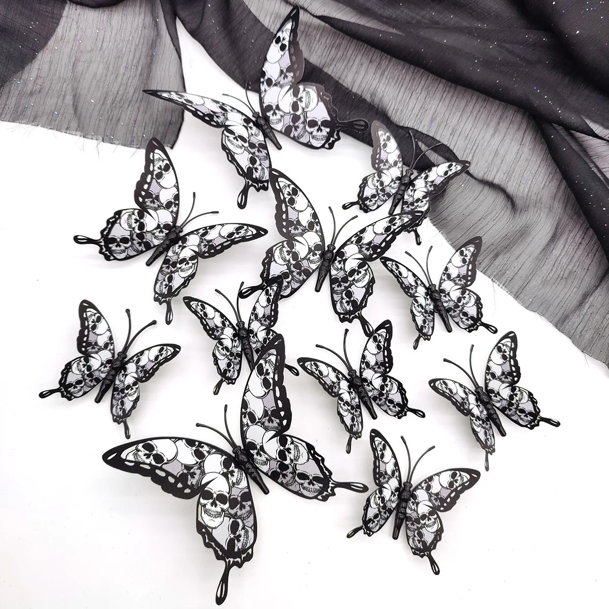 12Pcs 3D Butterfly Wall Sticker PVC Self Adhesive Wallpaper Butterfly Wall Sticker Living Room Window Decal Halloween Home Decor