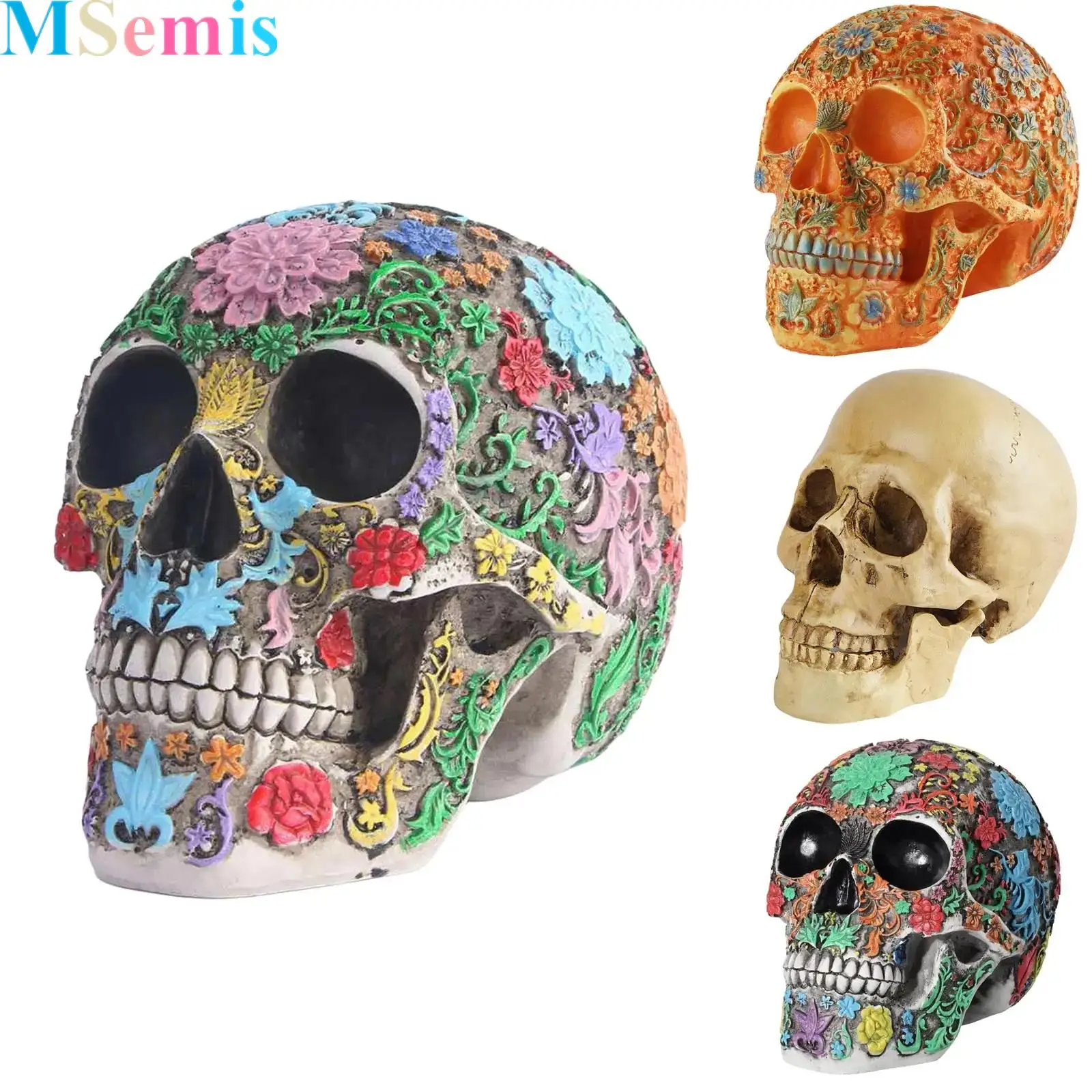 Life Size Skull Resin Human Skull Model Adult Head Bone Model Halloween Day of The Dead Home Bar Decor Craft