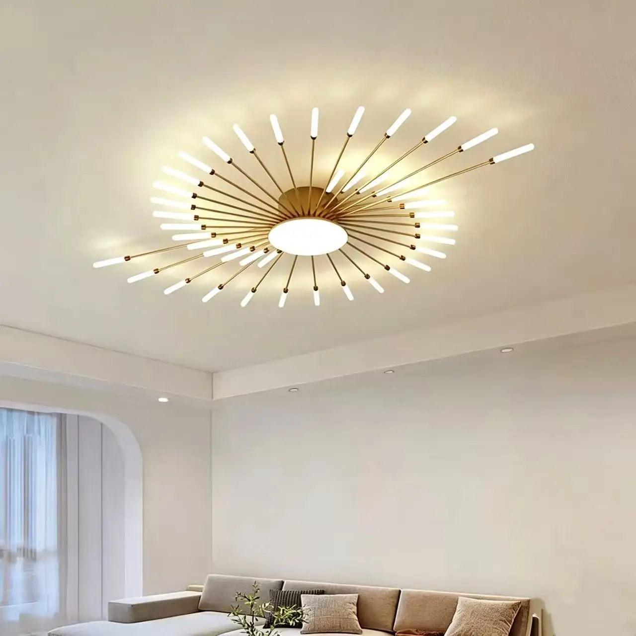 Modern Flower Shape Ceiling Lamp for Living Room Dining Room Flush Mount Metal Acrylic Sputnik Firework Petal Lighting Fixture
