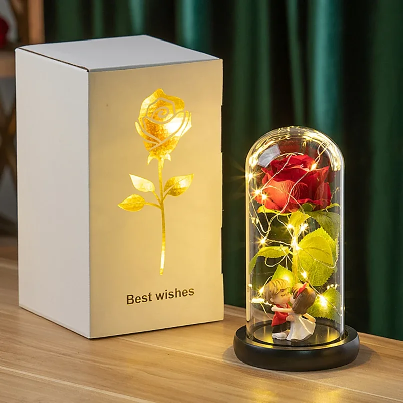 Eternal Rose Flowers Artificial Foil Flower in Glass Glow Immortal Flower LED Roses Lamp Flores Eternas Teachers' Day Lover Gift