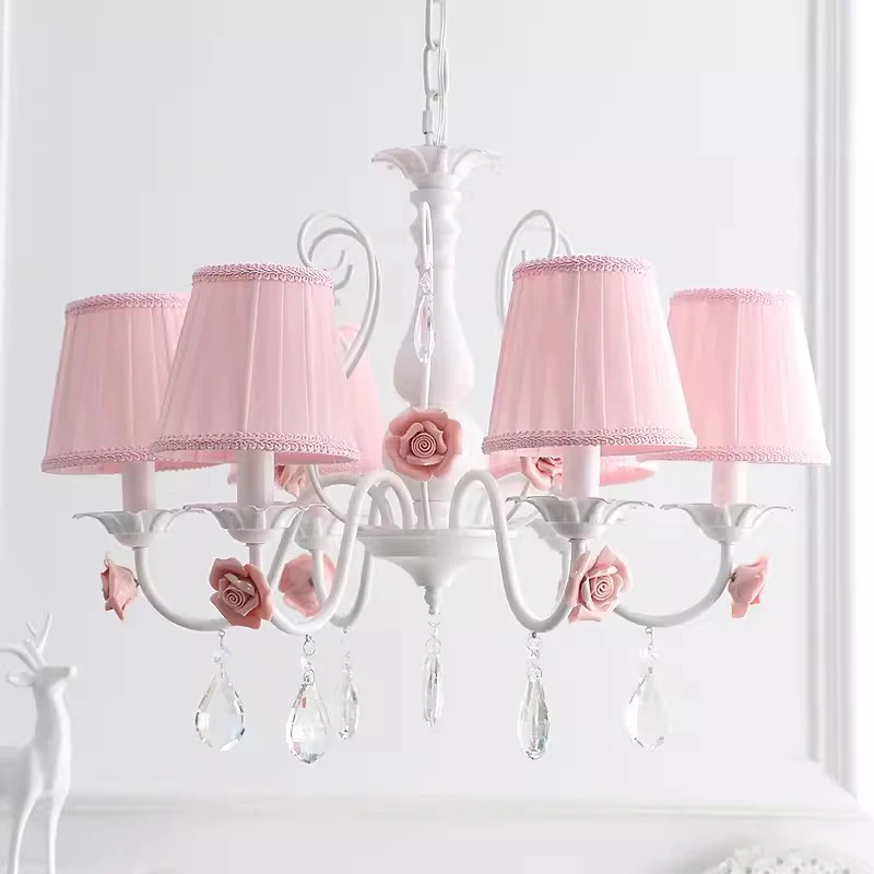 Pink Children's Room Chandeliers Korean Style European Style Flower Bud Flower Lamps Warm Princess Room Girl Bedroom Chandelier