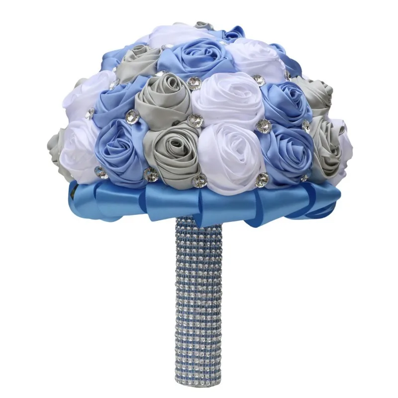 Spot Simple Satin Hand Bouquet, Bridal Ribbon Bouquet, Wedding Rhinestone Bouquet, Cross-border Source W1214A