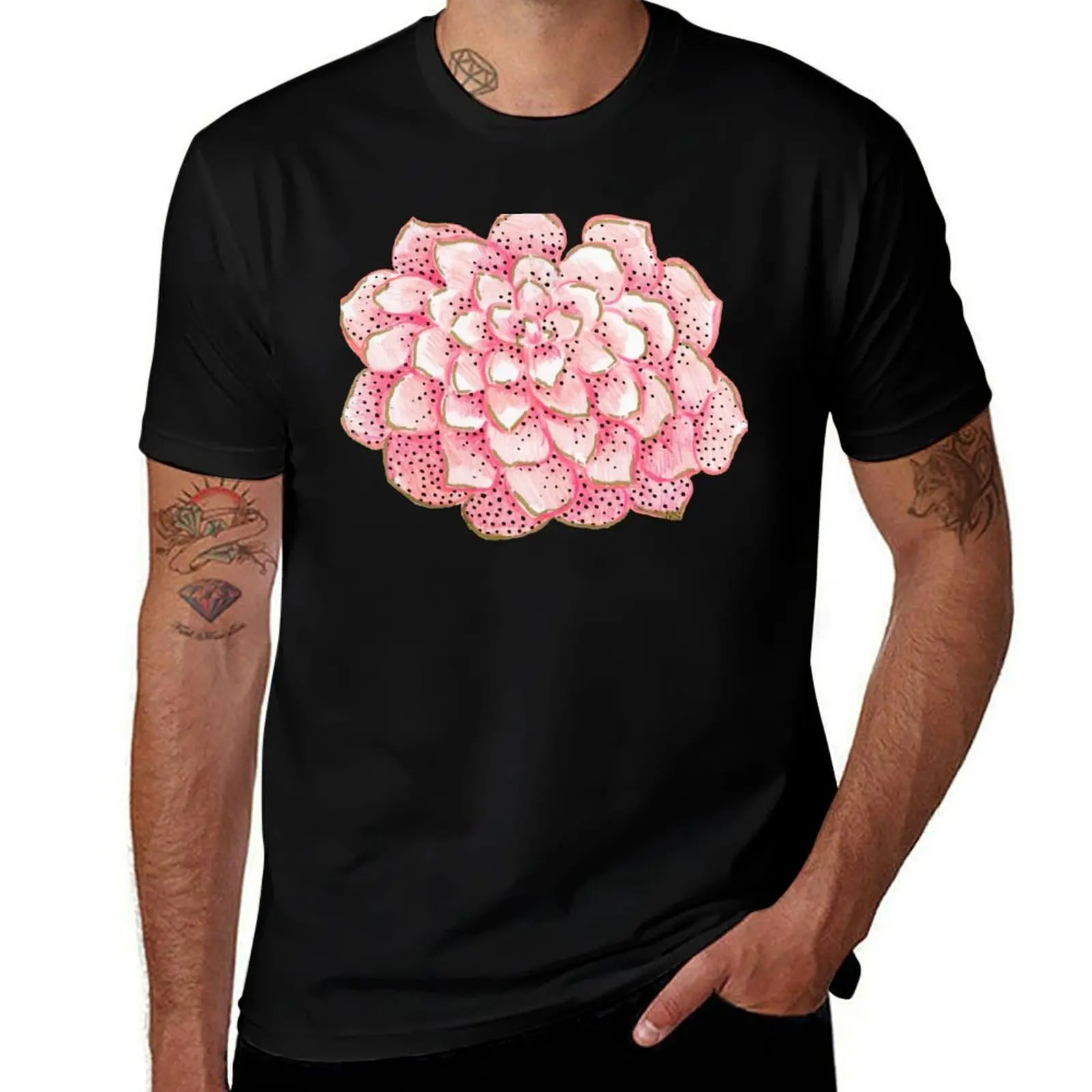 Freckled Rose Pink Spotted Flower Drawing T-Shirt Street Art Print Tee Shirt T-Shirt