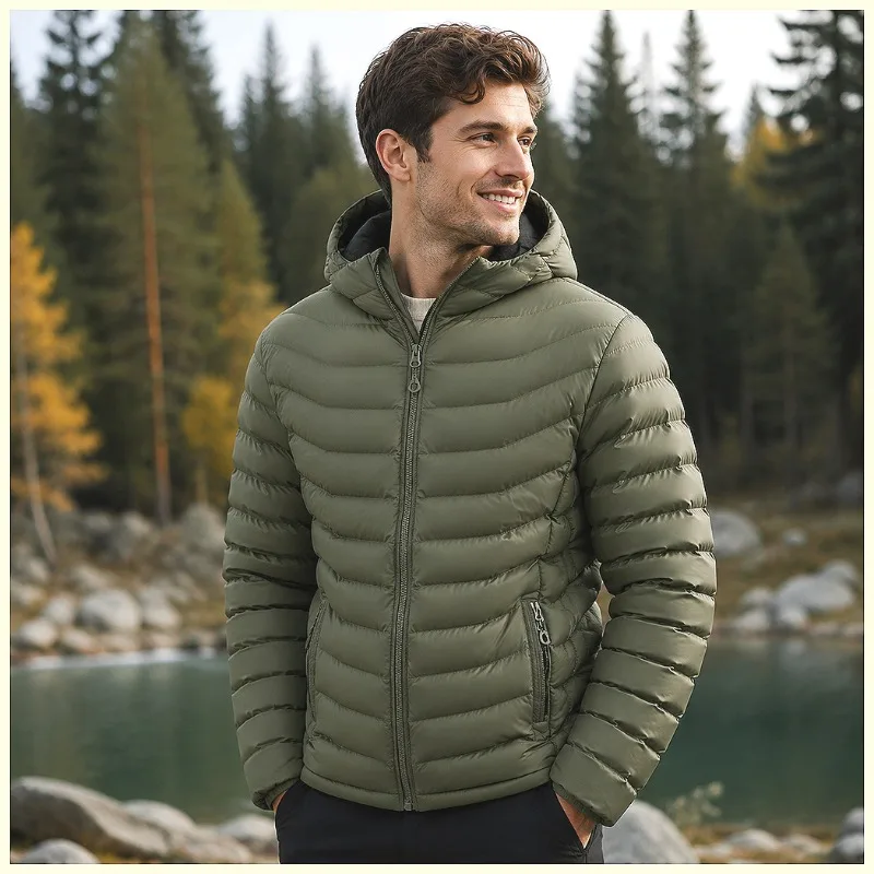 Men's Detachable Removable Hood Windbreaker Parka Waterproof Lightweight Insulated Quilted Jacket Outdoor Sports Travel Parkas