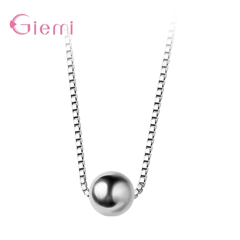 925 Sterling Silver Round Ball Choker Necklaces Pendant Jewelry Box Chain Necklace For Women Female Christmas Supplies