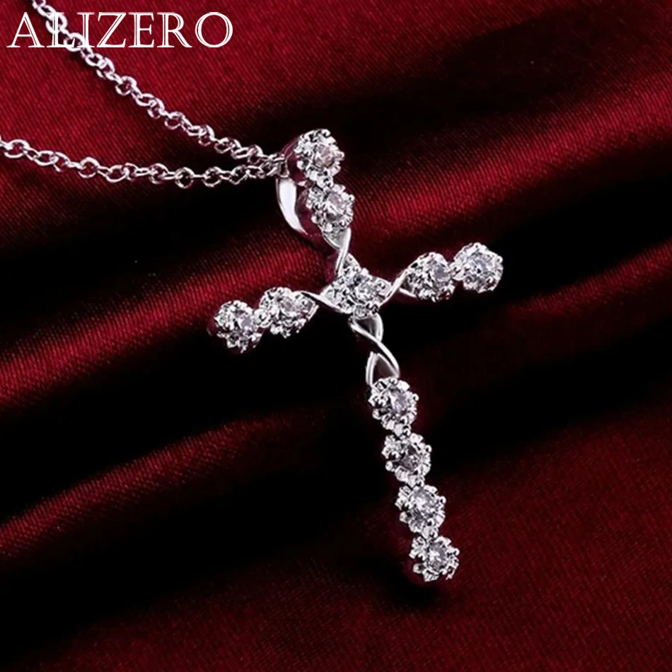 45cm 925 sterling silver Crystal Necklace wedding charms women lady noble Fashion Jewelry Classic Cross nice gift