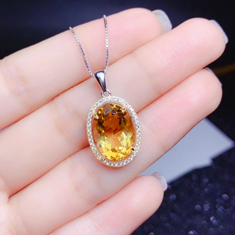 Golden Zircon New Yellow Crystal Full Diamond Pendant for Women Fashion Necklace Jewelry