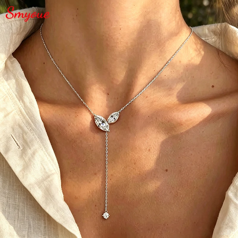 Smyoue Trendy 4.2CTTW Marquise Cut Moissanite Necklace for Women Y Shape Pendant Lab Diamond Jewelry Pure 925 Silver Wholesale