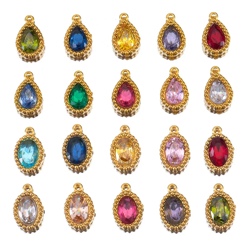 10pcs Crystal Waterdrop Charms Stainless Steel Rhinestone Oval Pendants for Necklace Earrings DIY Cloth Jewelry Making Wholesale