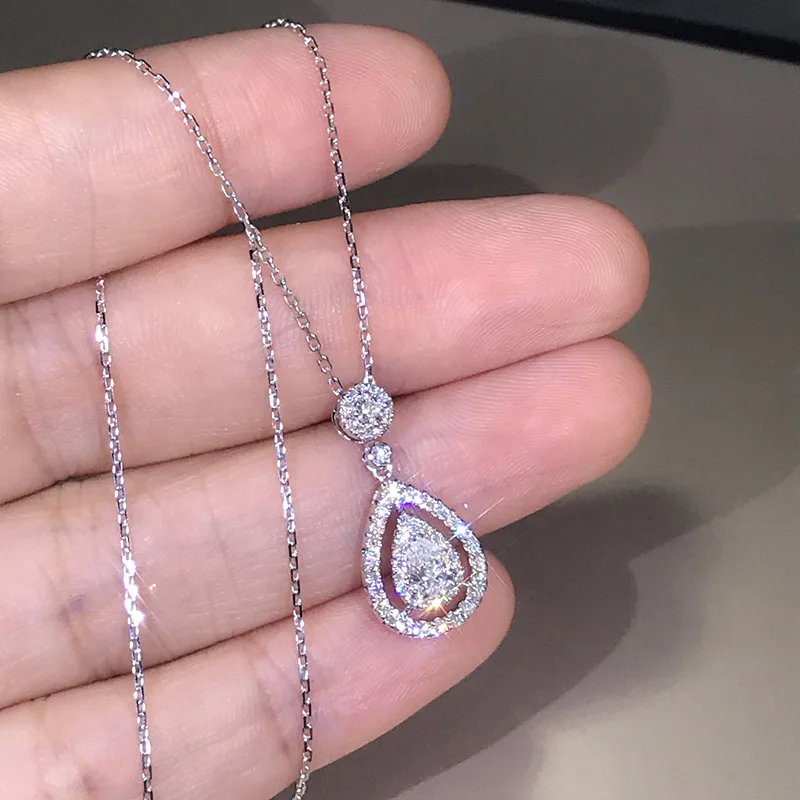 Solid 925 Silver Color Necklace Real Diamond Pendant for Women Wedding Bizuteria Topaz Gemstone Jewelry Pendant S925 Necklaces