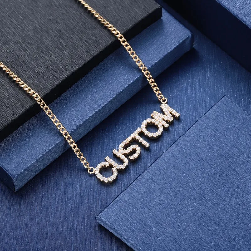 Custom 9mm Letters Name Adjustable Necklaces Zircon Pendant With Letters Numbers Cuban Chain Crystal Jewelry Necklace For Women