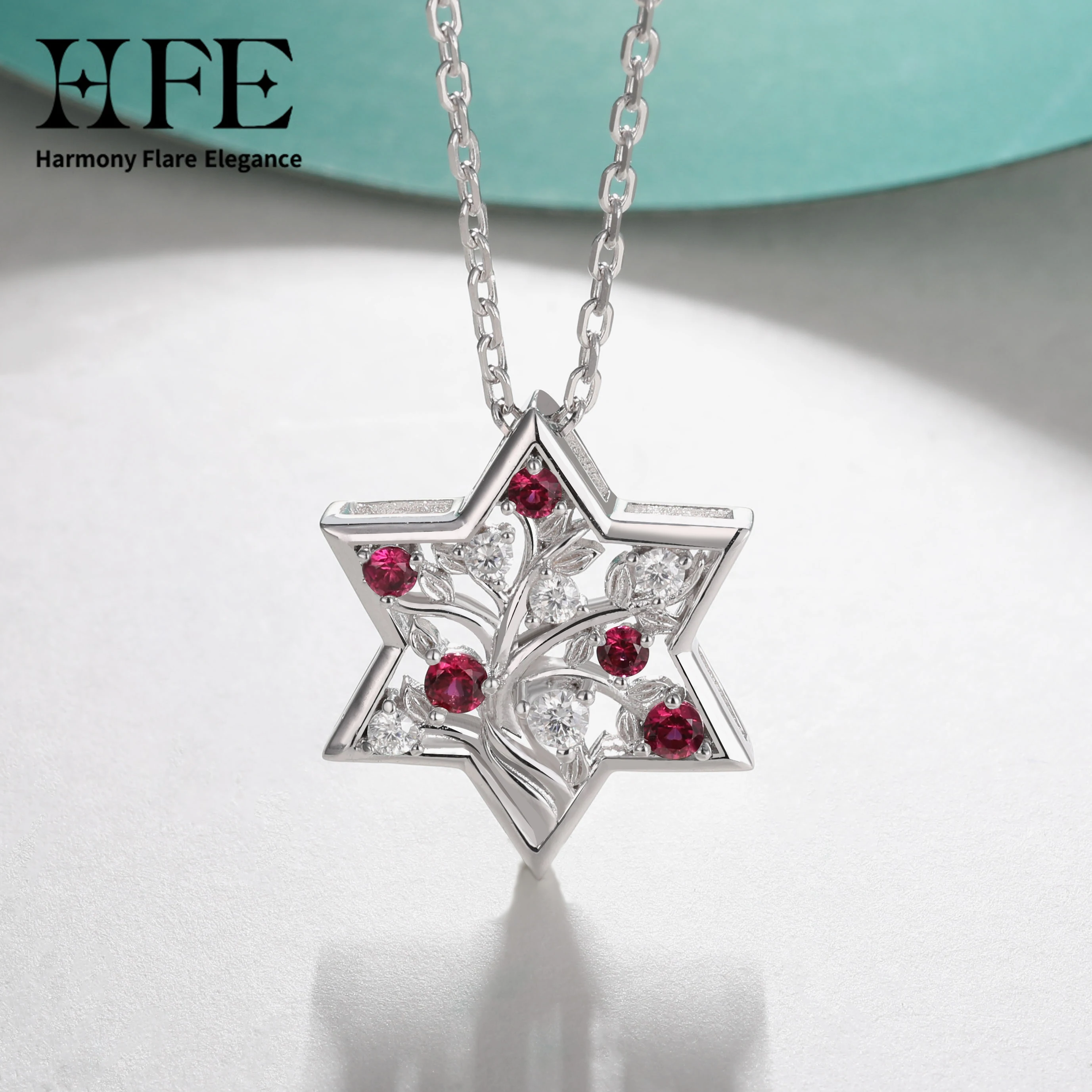 HFE Moissanite Jewish Star of David Pendant Necklace for Women Laboratory Emerald/Sapphire/Ruby 925 Pure Silver Israeli Necklace