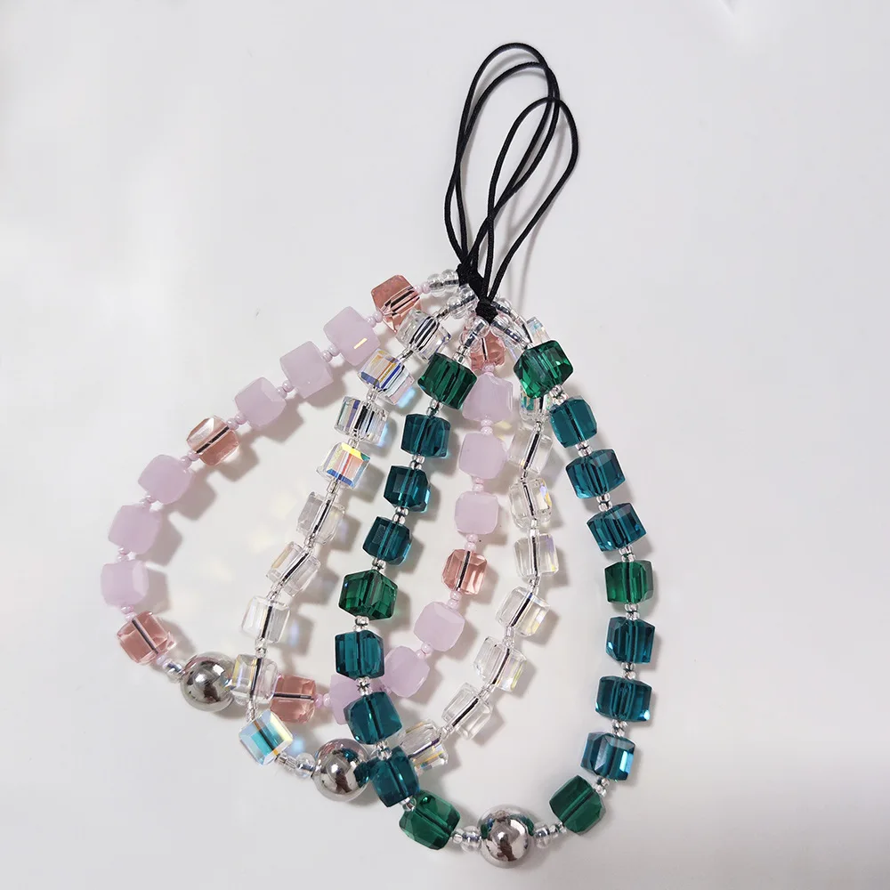 HERLOOK Phone Charm Clear Square Beads Chain for Phone Keychain Y2K Accessories Short Chains Telephone Lanyard