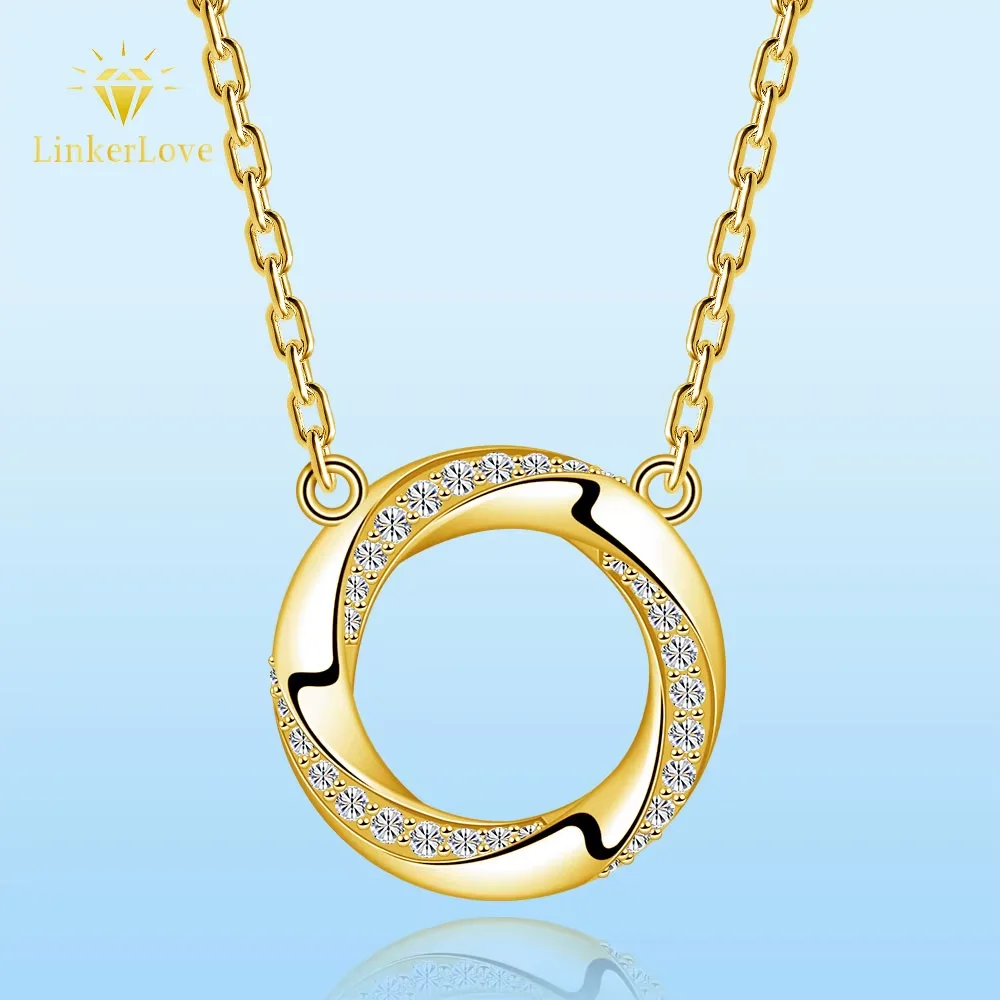 LinkerLove Moissanite Infinite Loop Pendant Necklace for Women 925 Sterling Silver Gold Plated Trendy Jewelry Wedding Party Gift