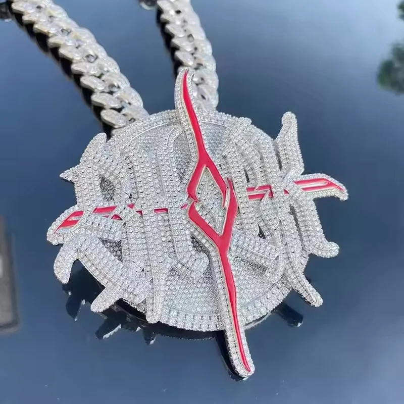 Custom White Gold Plating Sterling Silver Rotatable Pendant Vvs Moissanite Diamond Hip Hop Iced Out Necklace Chain Jewelry