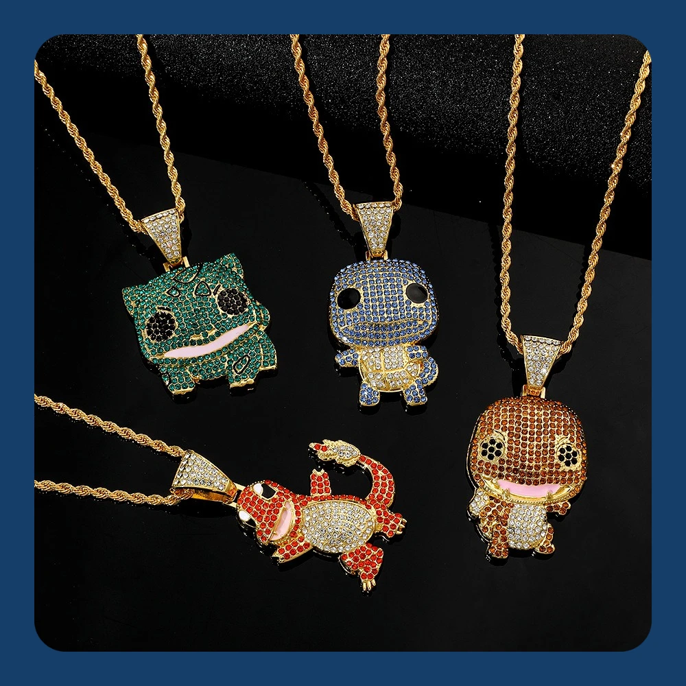 Anime Character Little Charizard, Bulbasaur, Diamond Pendant Necklace, Student Fashion Accessories, Children's Day Gift.
