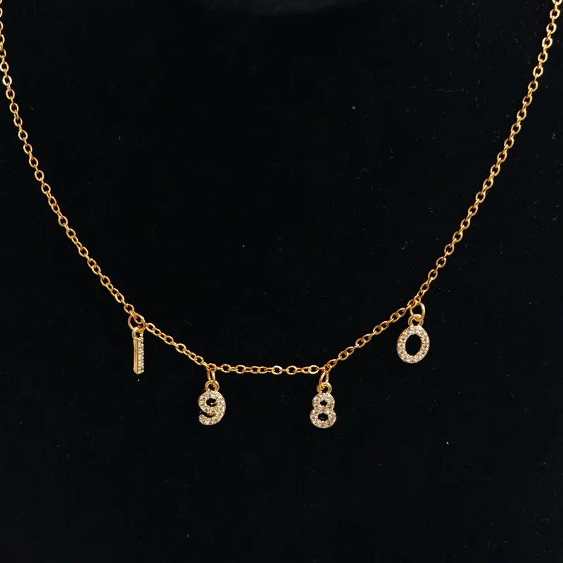 Customized diamond studded number 0-9 pendant necklace, birth year necklace, exquisite fashion jewelry gift