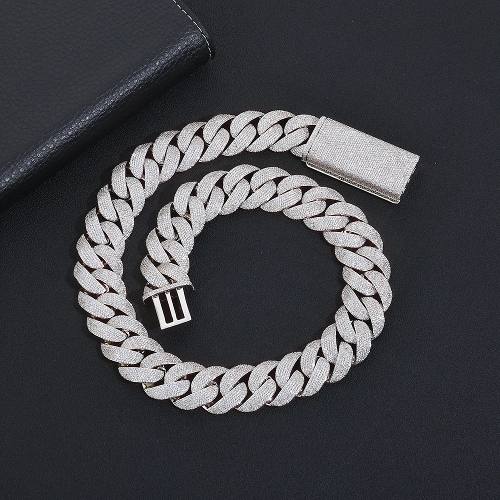 HHIOK Luxury Iced Out 18K Gold Plated 23mm Cuban Link Chain Hip Hop 5 Rows Bling CZ Diamond Rectangular Buckle Necklace For Men
