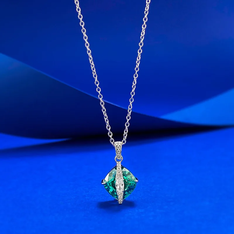 Luxury 9mm Lab Grown Gemstone Adjustable Necklace Pendants for Women - 925 Sterling Silver Wedding Engagement Jewelry Gift
