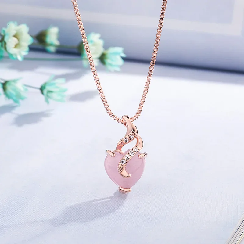 Heart Shape Rose Quartz Pendant Necklace For Women 18k rose Gold Chain Gold Necklace Valentine's Day Fine Jewelry Gift