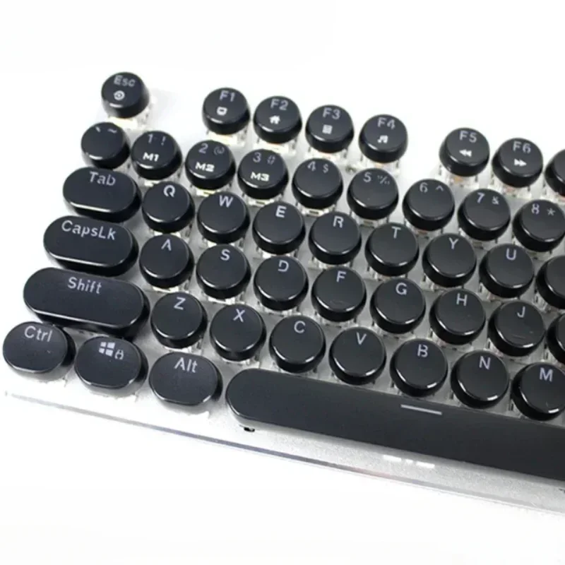 Vintage Punk Mechanical Keyboard with XDA Height Round Keycaps Transparent Characters 87/104 White Black Pink Blue