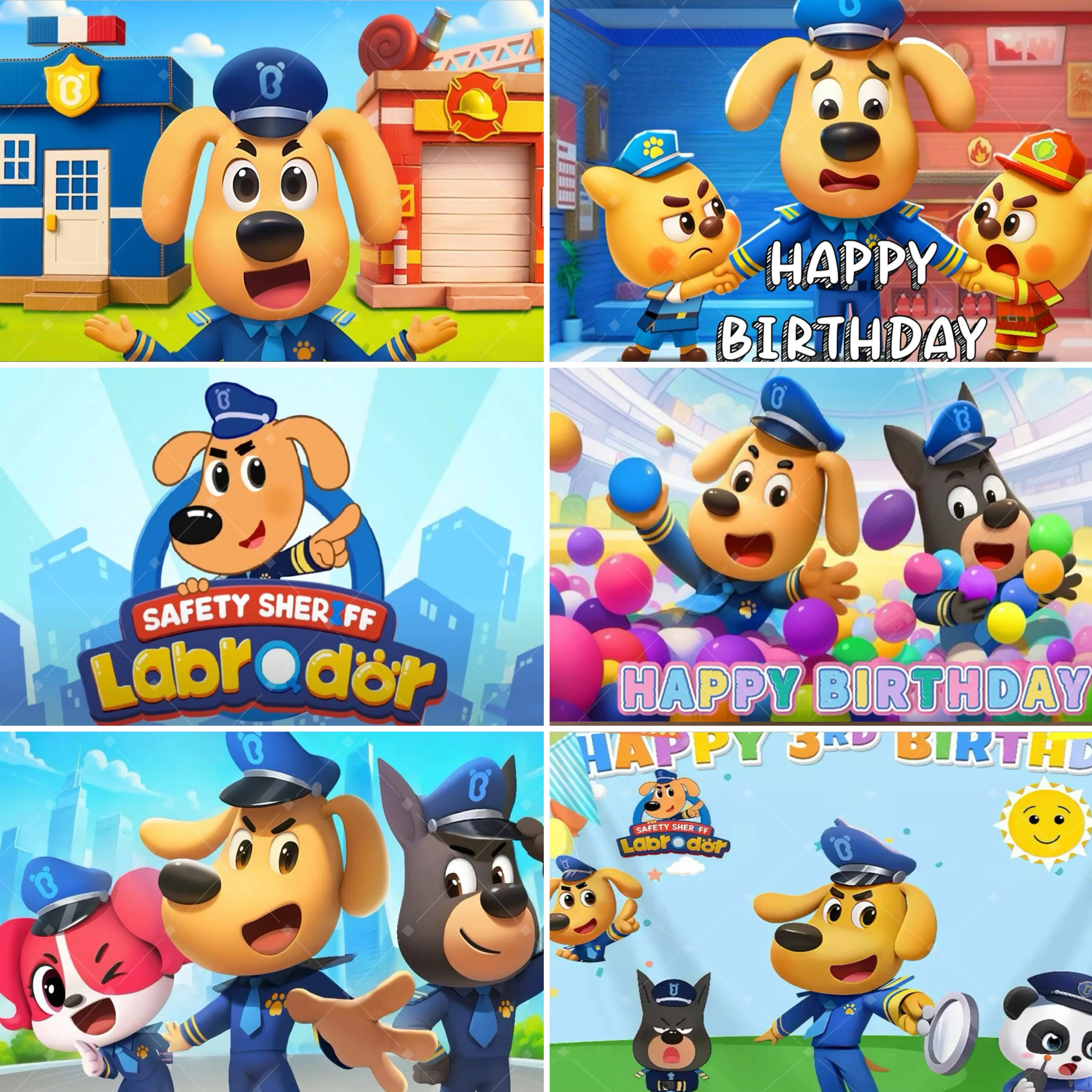 Cute Kids Safety Animation Labradore Dog party Decoration Backdrop Sheriffed Dog Theme Birthday Party Supplies Decoration Banner