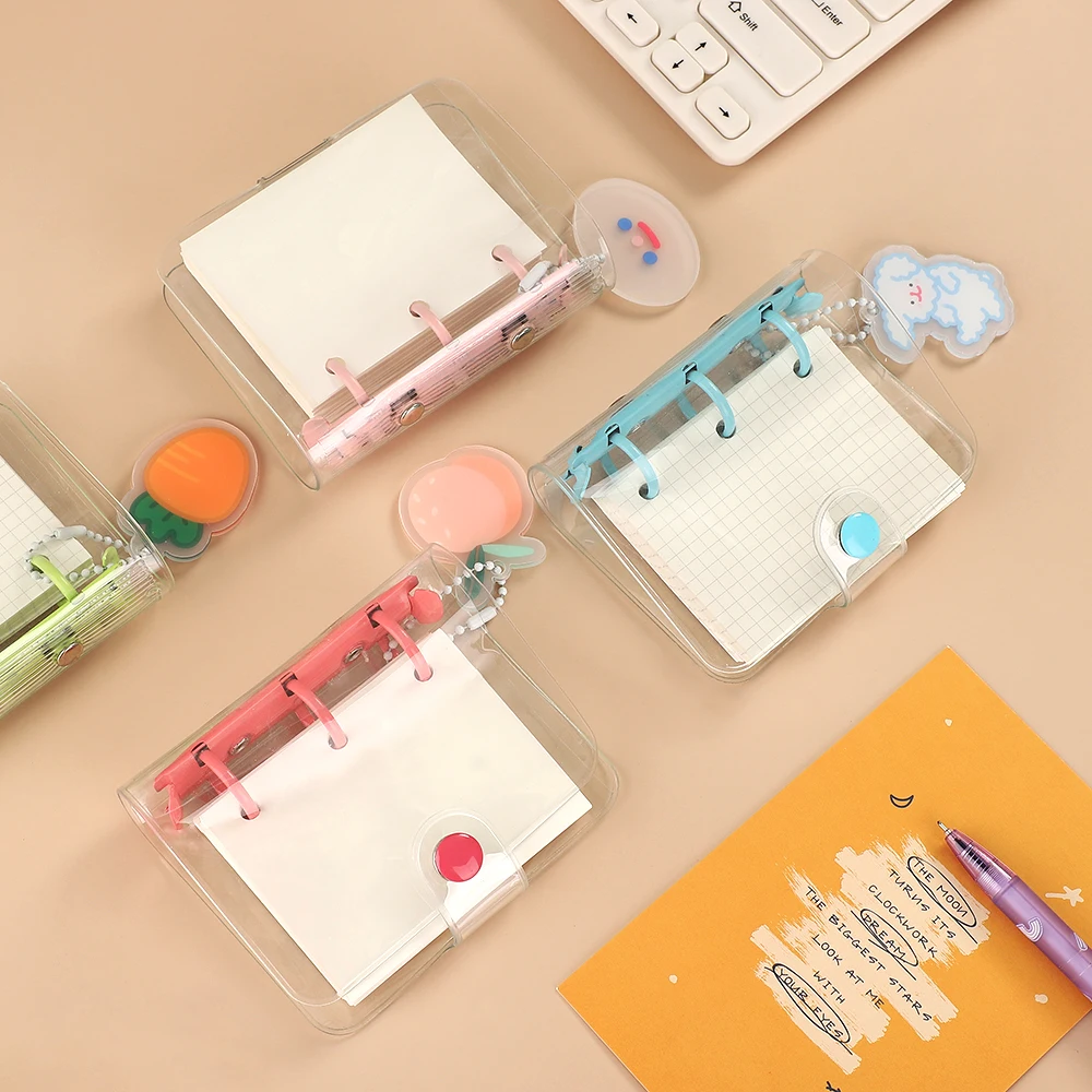 Creative Cute Transparent 3 ring Mini Loose-leaf Hand Book Student Portable Notebook ring binder Kawaii School Supplies