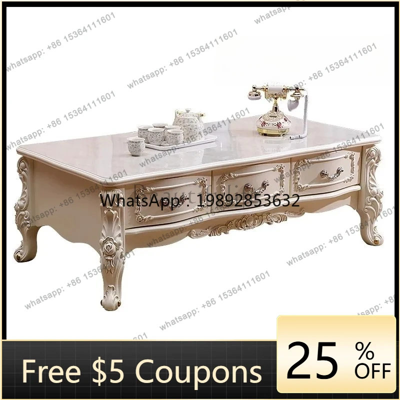 W2 Luxury European Coffee Table Glam Design Classic Carve Coffee Table Nordic Modern Table Basse De Salon Furniture Living Room