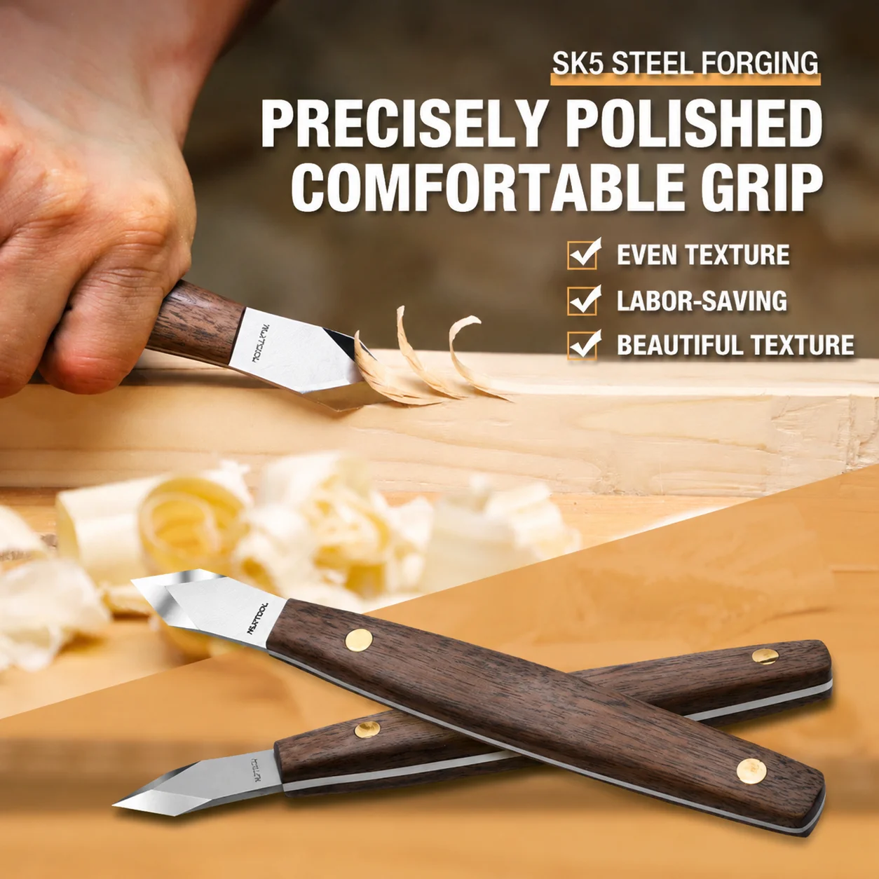 SK5 Wood Carving Knife Double Edge Hand Carving Tool Beech Wood Handle Thin Blade Whittling Knife for Basswood Cork