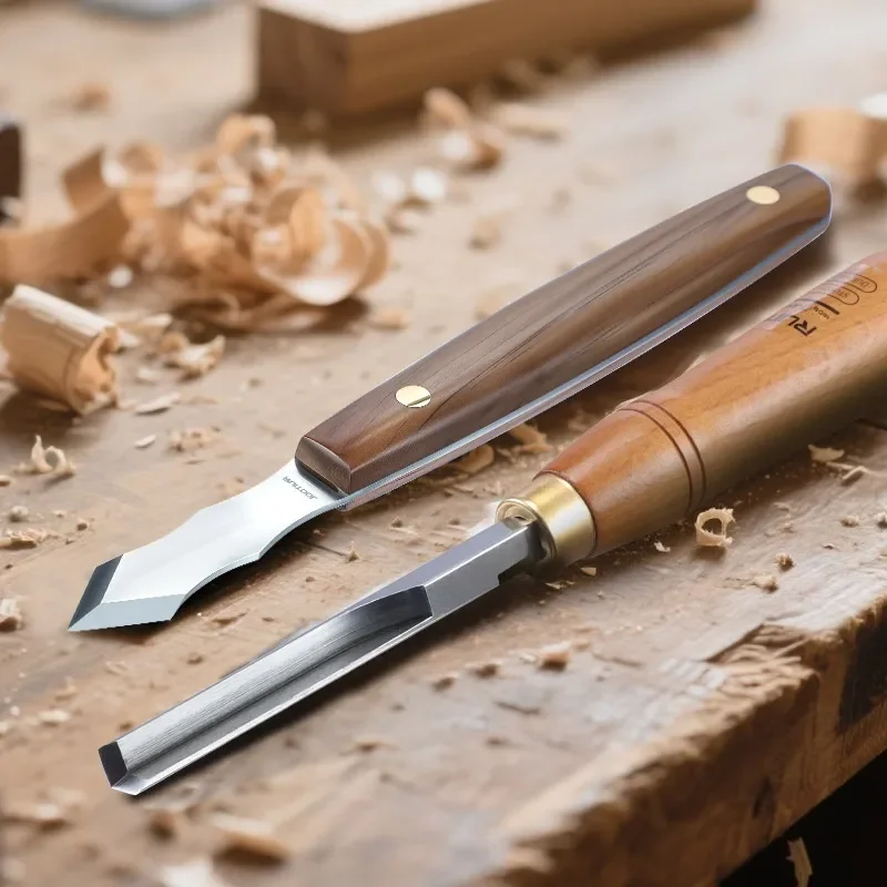 SK5 Wood Carving Knife Long Handle Right Angle Chisel 90 Degree Beech Woodworking Tool for Basswood Cork Trimming Sharp
