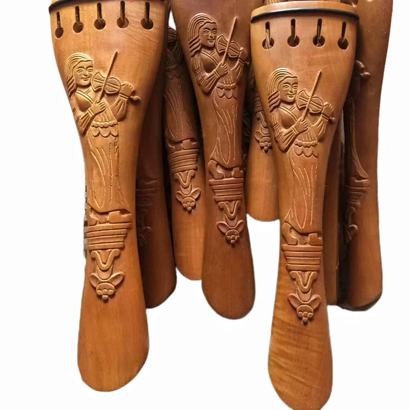 Carved Double Bass Tailpiece with Gut,  Jujube Wood High Quality 4 String Upright Bass Tail Piece 3/4 Size