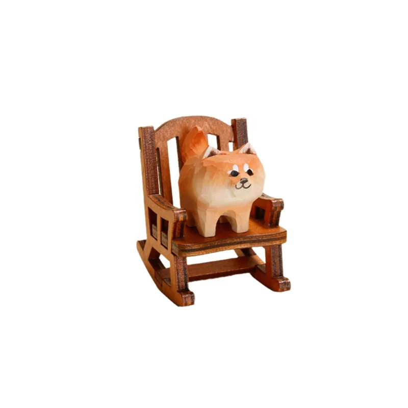 Hand-carved wooden orange cat desk ornament, wooden kitten carving, solid wood basswood dog stall Shiba Inu