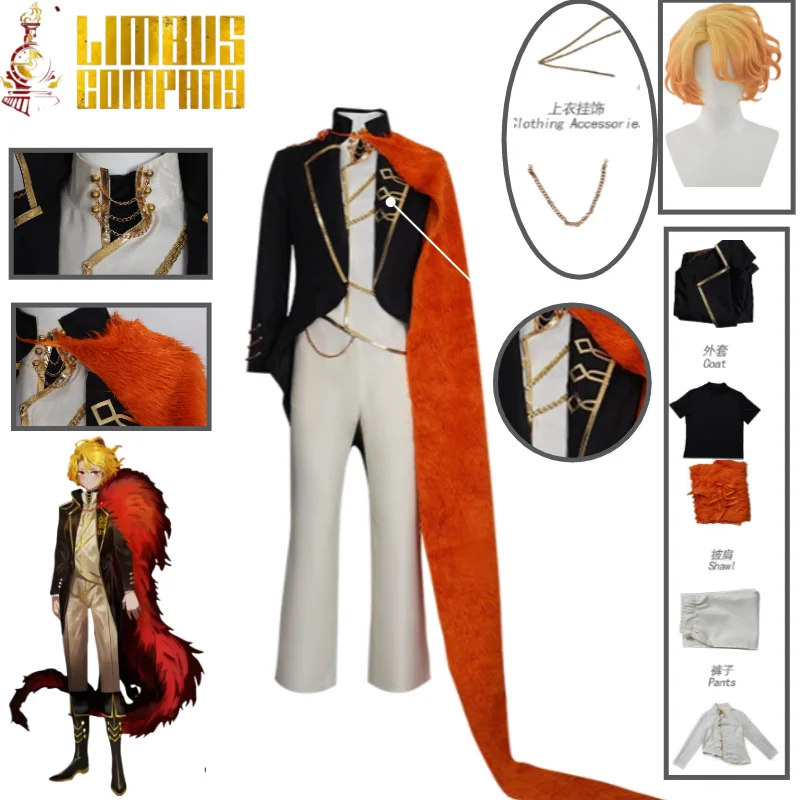 Limbus Company Sancho Cosplay Costume Set Game-Accurate Prince Style Battle Outfit with Cape Wig Set for Anime Game Cosplay