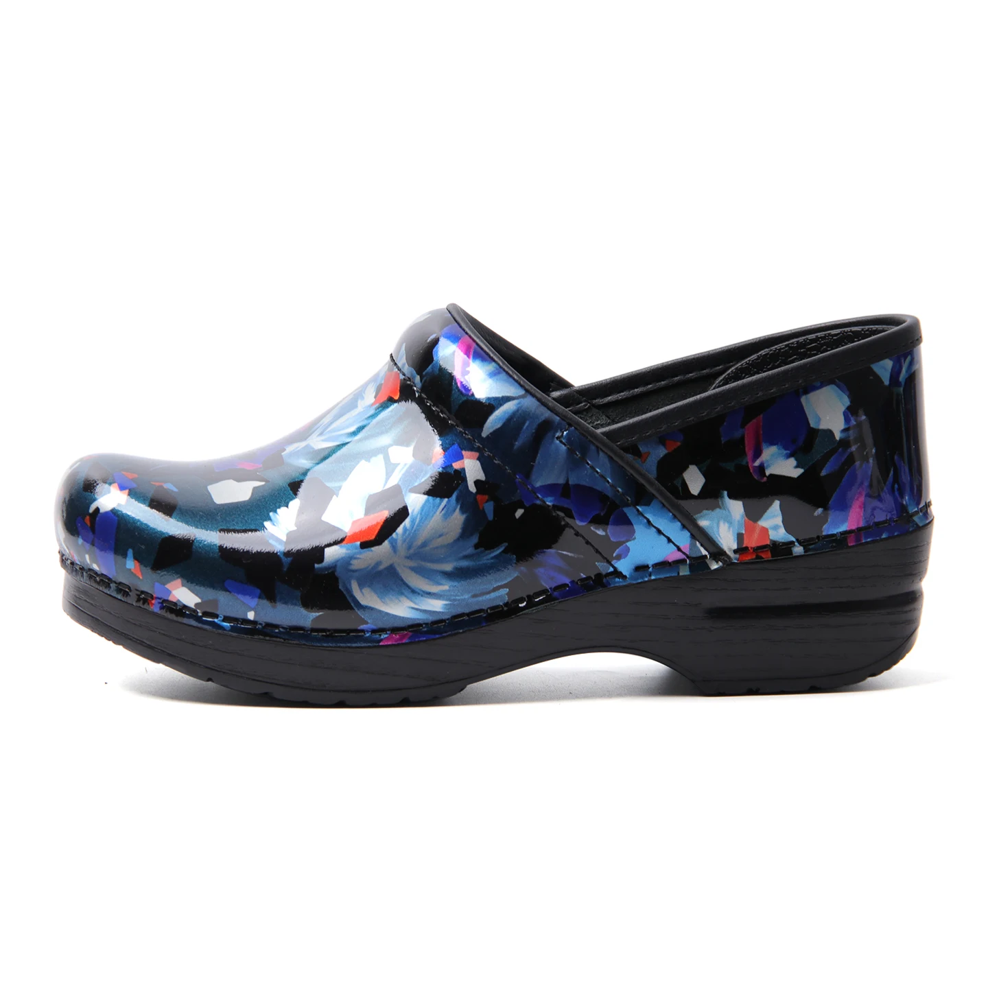 Colorful Print Patent Leather Nurse Clogs Anti Slip Arch Support Platform Slip On Work Mules For Medical Chef Workers