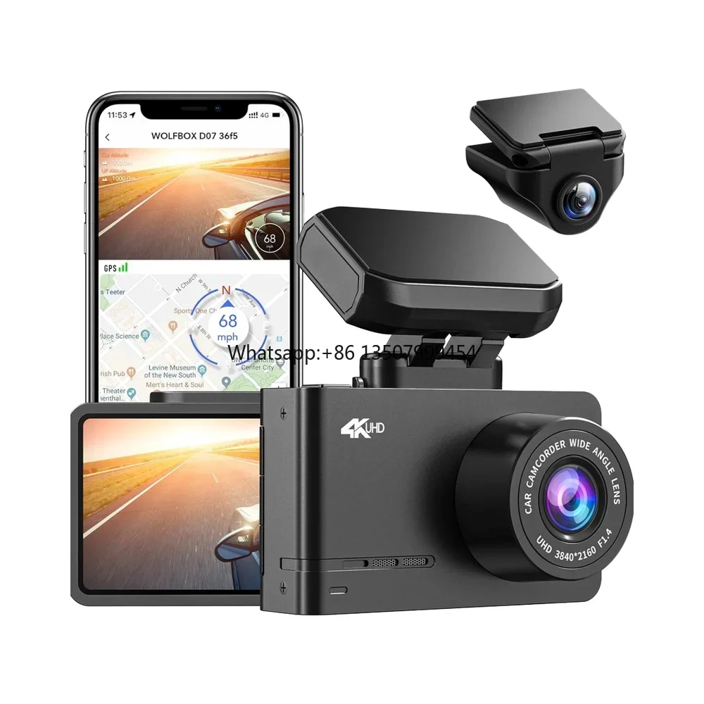 Wolfbox Dealer D07  Dual Double Dvr Car Front and Rear 4k 1080P Night Vision Hidden Dash Cam Black Box With WIFI GPS