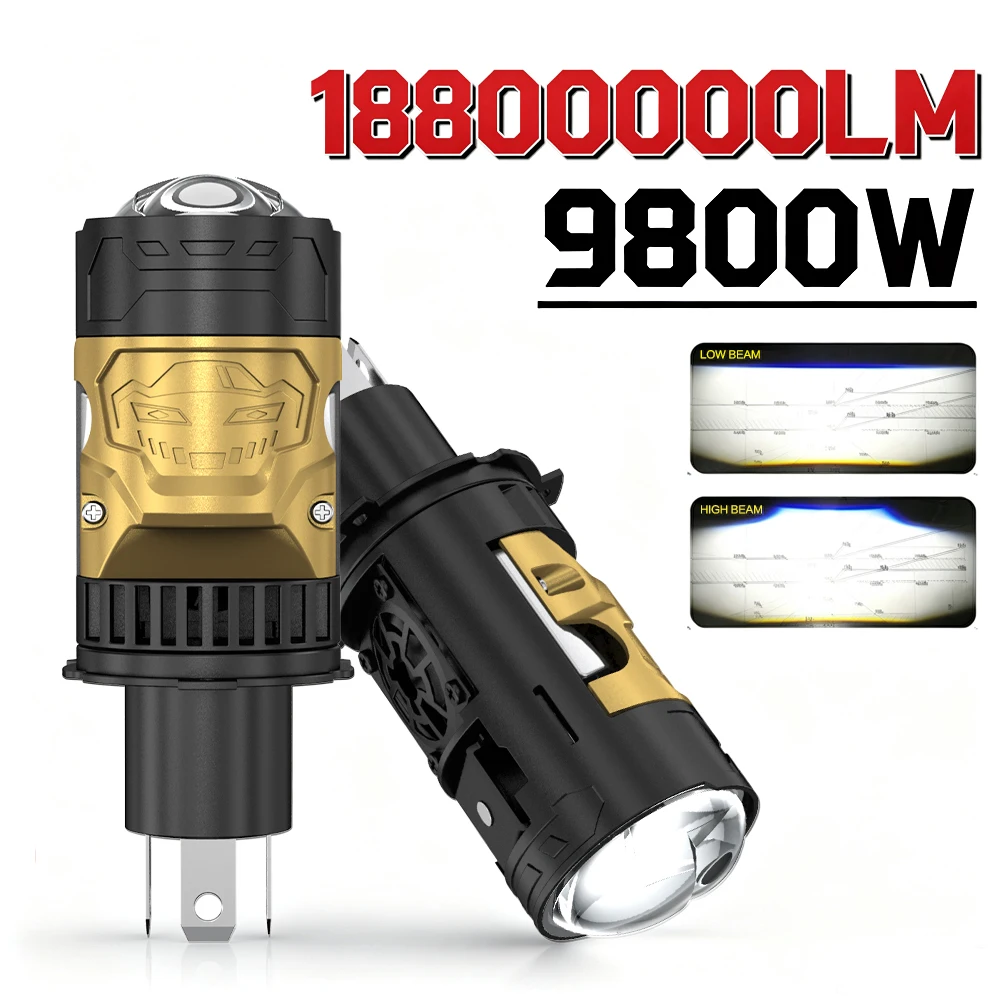 H4 LED Headlight Projector Lens Canbus Super Bright 18800000LM Turbo Fan Cooling Auto Lamps Hi/Low Light Apply To Car&Motorcycle